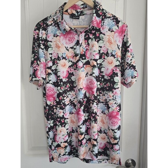 Bad Birdie Other - Bad Birdie M Black Floral Men's Golf Polo Shirt Golfing